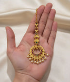 Traditional Gold Plated Maang Tikka – Red and Green Stone Ethnic Forehead Jewelry for Women