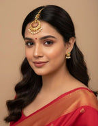 Traditional Gold Plated Maang Tikka – Red and Green Stone Ethnic Forehead Jewelry for Women