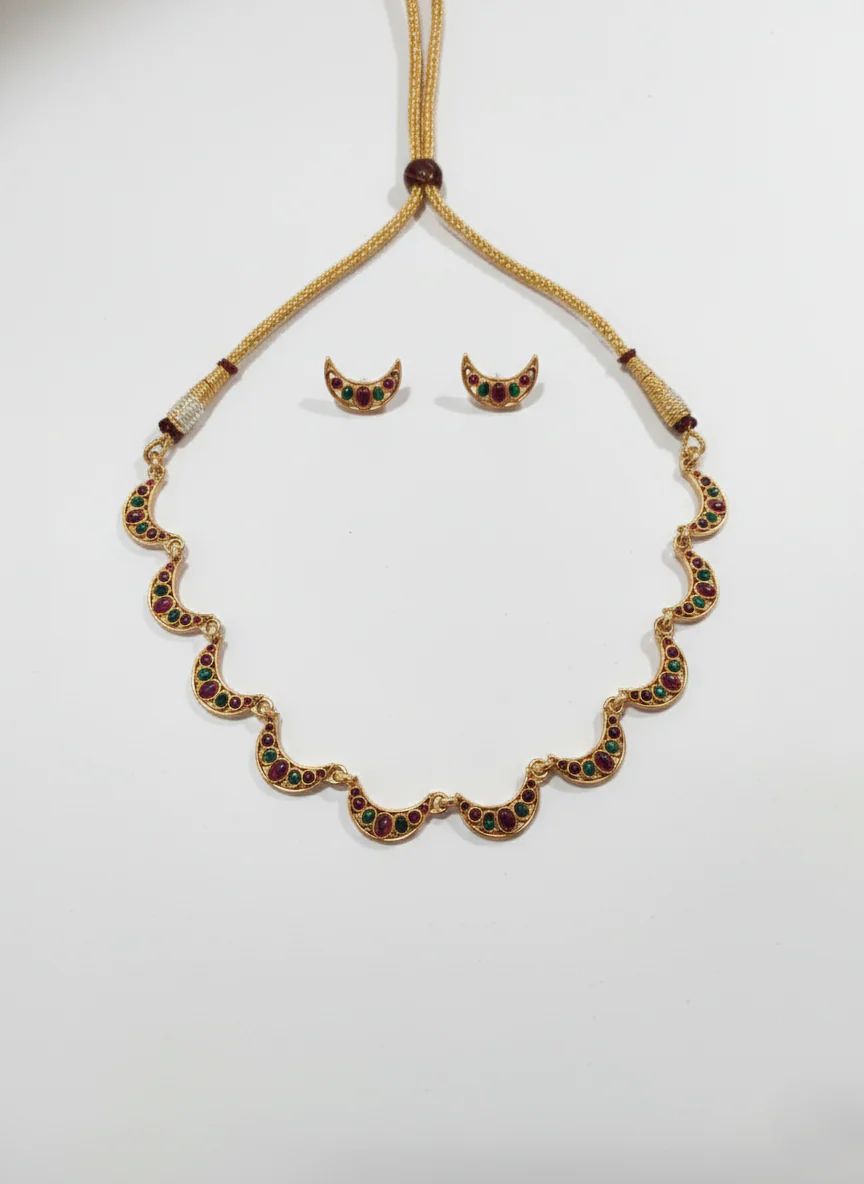 Traditional Crescent Design Necklace Set for Women & Girls