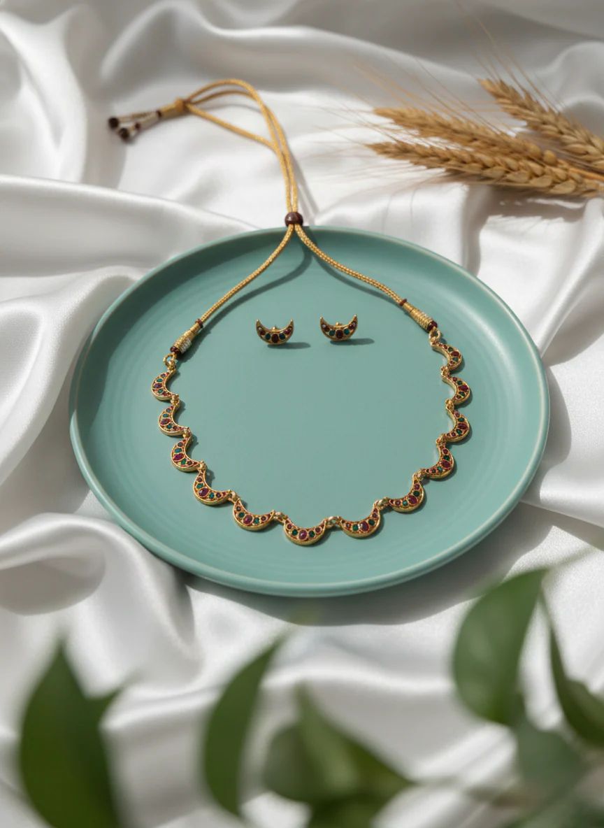 Traditional Crescent Design Necklace Set for Women & Girls