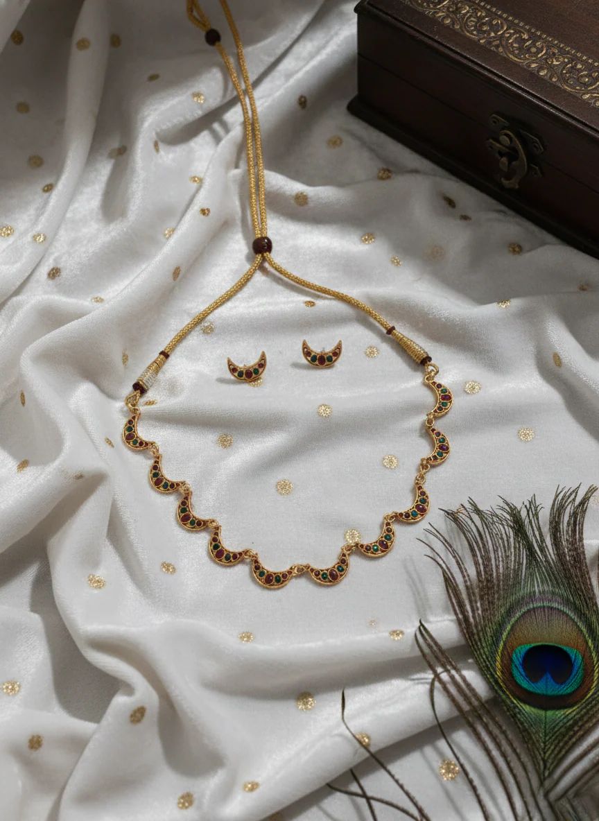 Traditional Crescent Design Necklace Set for Women & Girls