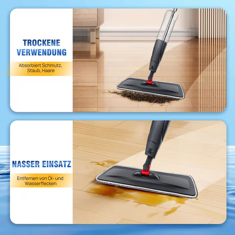 pray Mop for Cleaning Floors - Microfibre Floor Mops Wet Dry Flat Mop with 700ML Refillable Bottle & Washable Pads Replacement, Dust Kitchen Mop for Wooden Laminate Tile Marble Hard Floors