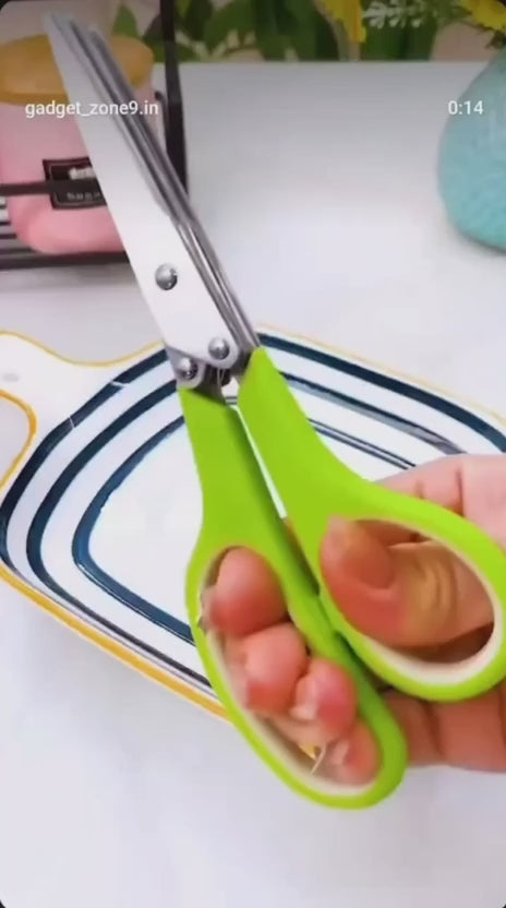 Stainless Steel 5-Blade Herb Scissors – Multi-Layer Coriander & Vegetable Cutter with Cleaning Brush